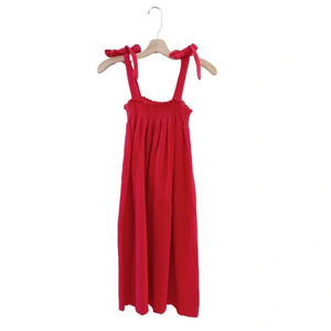 Nation LTD Cotton Gauze Sleeveless Dress Red Bows Midi Length